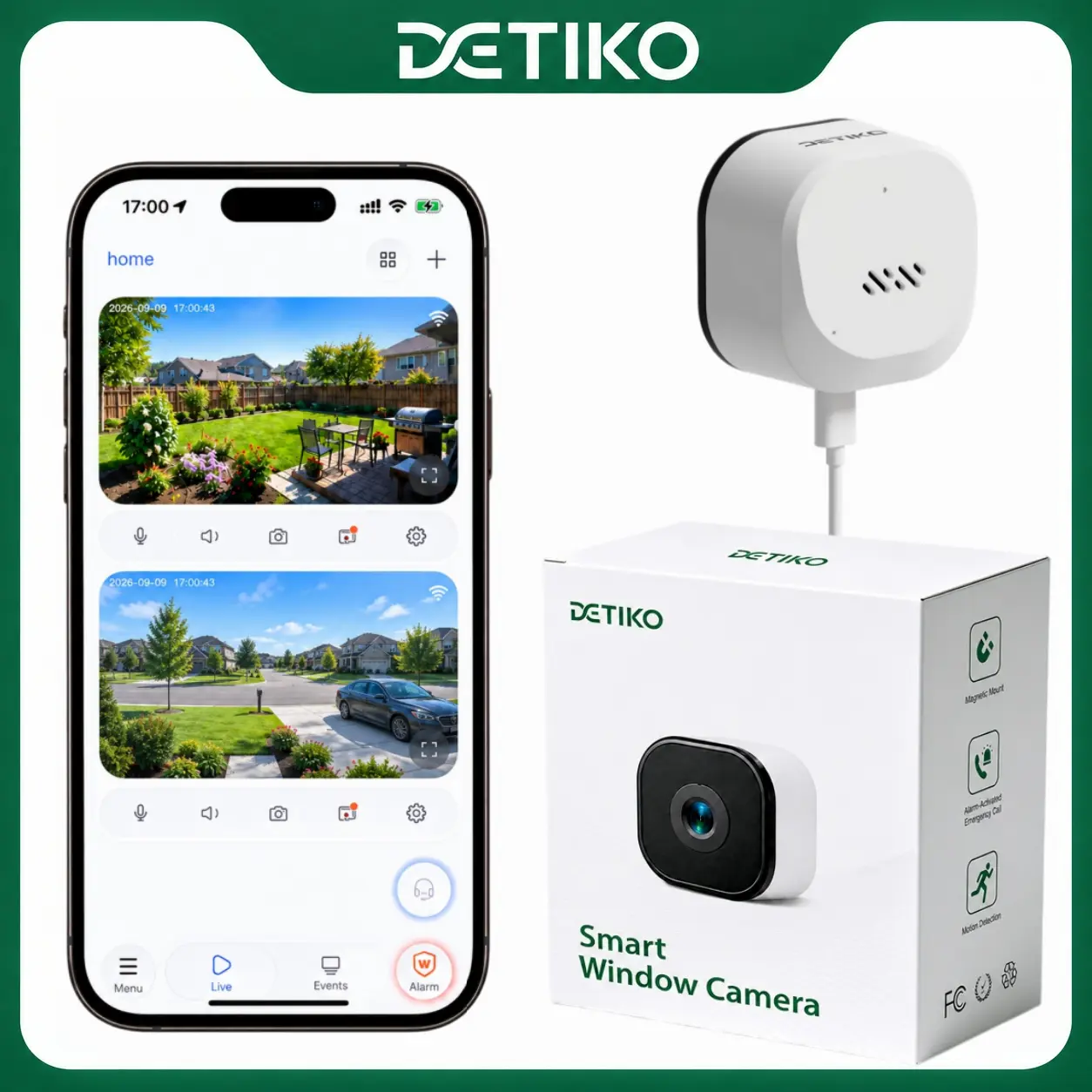 Camera B1 Indoor Security Gadget Indoor/Outdoor/Garage Camera 7-Day Free Cloud Storage Trial Glass-Paste Mount, Install in Seconds Sharp Outdoor View from Inside