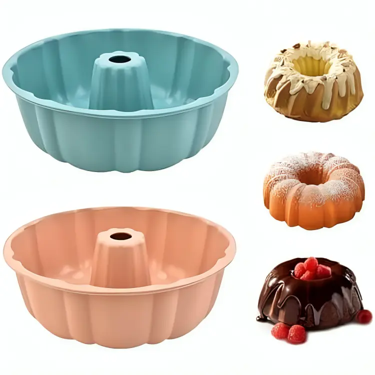 Nonstick Bundt and Pound Cake Pan – 2 Pack Silicone Cake Molds, 10 Inch Baking Pans for Jello, Gelatin, Brownies, Bread & More (Pink + Blue)