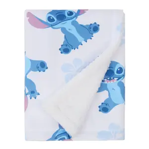 NoJo Disney Stitch Sherpa Baby Blanket, Blue, Pink, and White
