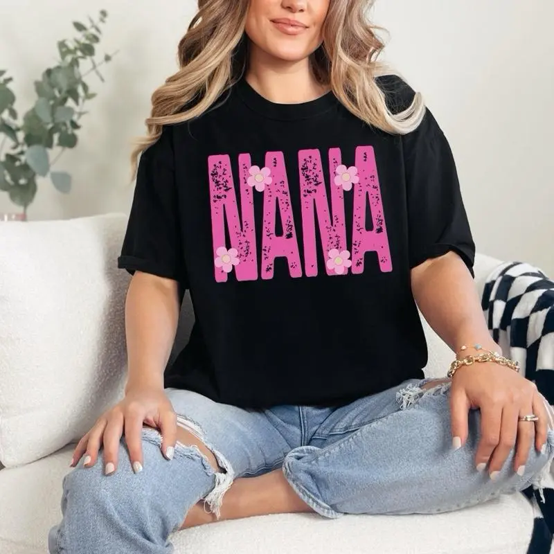 Nana Floral T-shirt Comfort Colors Summer Everyday Style Shirtsleeve love casual comfortable super soft relaxed fit unisex Sizing womenswear Streetwear  vintage Crewneck Printed Loose Graphic