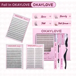 OKAYLOVE Natural Lash Clusters Kit Rose|Barely|Flutt|Flutt Brown Wispy Lash Extension Kit with Long-lasting Lash Bond and Seal,Tweezers and Remover for DIY Eyelash at Home for Natural Makeup Girl Gifts