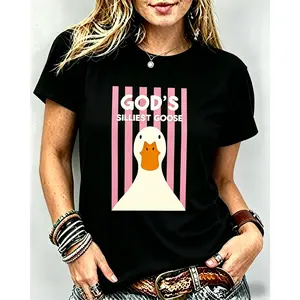God's Silliest Goose Retro Christian T-Shirt, Funny Duck Graphic Faith Tee Breathable Top