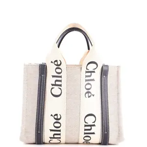 Pre-owned Chloé Canvas Plain, Leather Tote Bags REBAG Chloe Woody Tote Canvas with Leather Small by Rebag