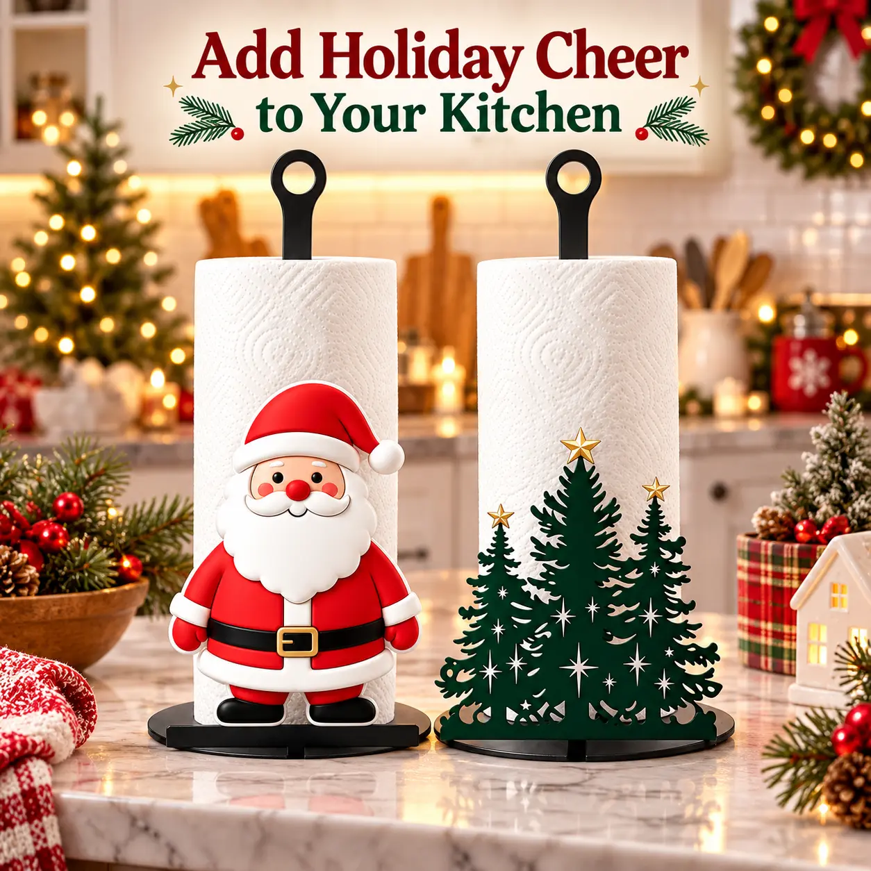 Christmas-Themed Vertical Kitchen Paper Towel Holder, Santa Claus And Christmas Tree 2 Styles Available, Holiday Design, Paper Towel Not Included, Tabletop Vertical Kitchen Roll Holder, Christmas Home Table Atmosphere Decor