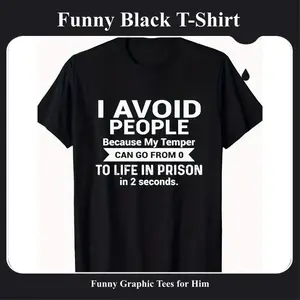 tiktok shop dealsMen's Black Graphic T-Shirt "I Avoid People" Funny Print Round Neck Short Sleeve Breathable Soft Casual Sportswear Regular Fit 180g Perfect for Gym Clothing Humorous TeeLooks super cool wearing it this waytiktok shop deals Crewneck Knit F