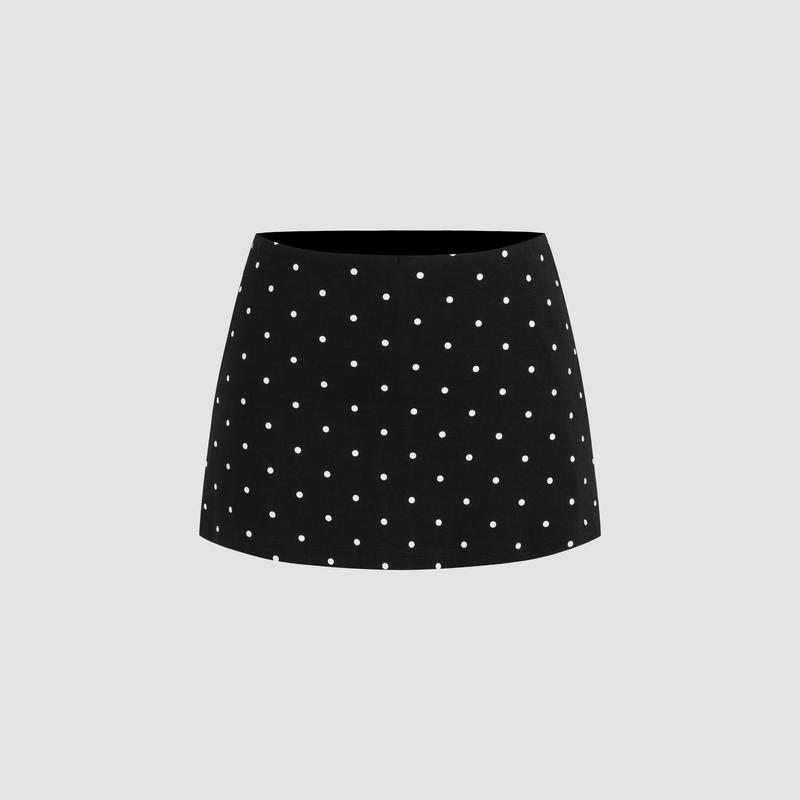 Cider Cotton-blend Boat Neck Polka Dot Ruched Tee & Mini Skort