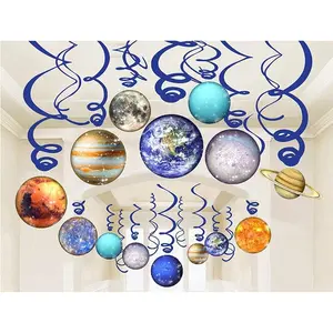 30Pcs Solar System Party Supplies - Outer Space Party Decorations Space Decor Hanging Planets Swirl Decorations