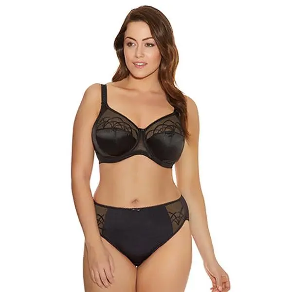 Women's Elomi Cate Underwire Full Cup Banded Bra - Black Caribbean, Nylon-Elastane Blend, Adjustable Straps, Leotard Back, Hook-and-Eye, Centered Lift, Style, Embroidery, Matching Leotard Compatible, Hand Wash Only, No Dry Clean