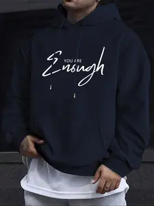 Emrg Fleece Lined Hoodie, Long Sleeve Geometric Print Pullover, Casual Fall & Winter Wear, Ideal Gift for Friends & Boyfriend