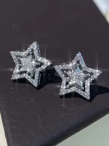 Star Design Rhinestone Decorated Stud Elegant Minimalist Earrings, High Quality Earrings, Fashionable Jewelry for Women & Men, Trendy All-match & Exquisite Jewelry for Birthday Gift, Fashion Jewelry Party