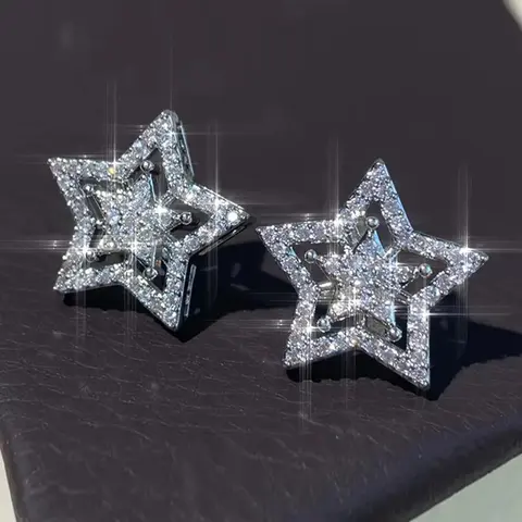 Star Design Rhinestone Decorated Stud Elegant Minimalist Earrings, High Quality Earrings, Fashionable Jewelry for Women & Men, Trendy All-match & Exquisite Jewelry for Birthday Gift, Fashion Jewelry Party, Studs Earrings