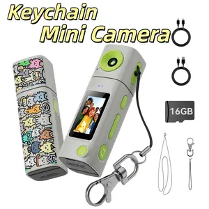 【 Including free 16GB SD card 】 Mini Keychain Video Recorder Camera - High definition camera for pictures and videos, camera can rotate 270 degrees, 0.96-inch screen, 21 fun color filters, portable digital camera for travel, Y2K retro style camcorder summ
