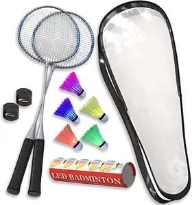 Premium Quality Badminton Rackets - Pair of 2 Rackets - Lightweight, Sturdy, and High-Performance - Includes 5 LED Shuttlecocks and Carrying Bag