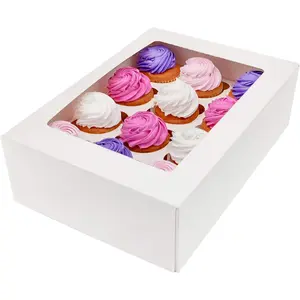 White 12 Cupcake Boxes, Cupcake Containers | 13x9.5x4, 50 Pack