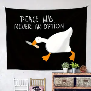 FRANALA "Peace Was Never An Option" Goose Flag Tapestry - Humorous Black Wall Hanging with Cartoon Duck Design, Soft Brushed Polyester Ideal for Bedroom, Living Room, Dorm Decor Room Decor 60x40 in bedroom decor