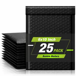6x10 Black Poly Bubble Mailers – 25 Pack | Self-Sealing, Waterproof, Tear Resistant