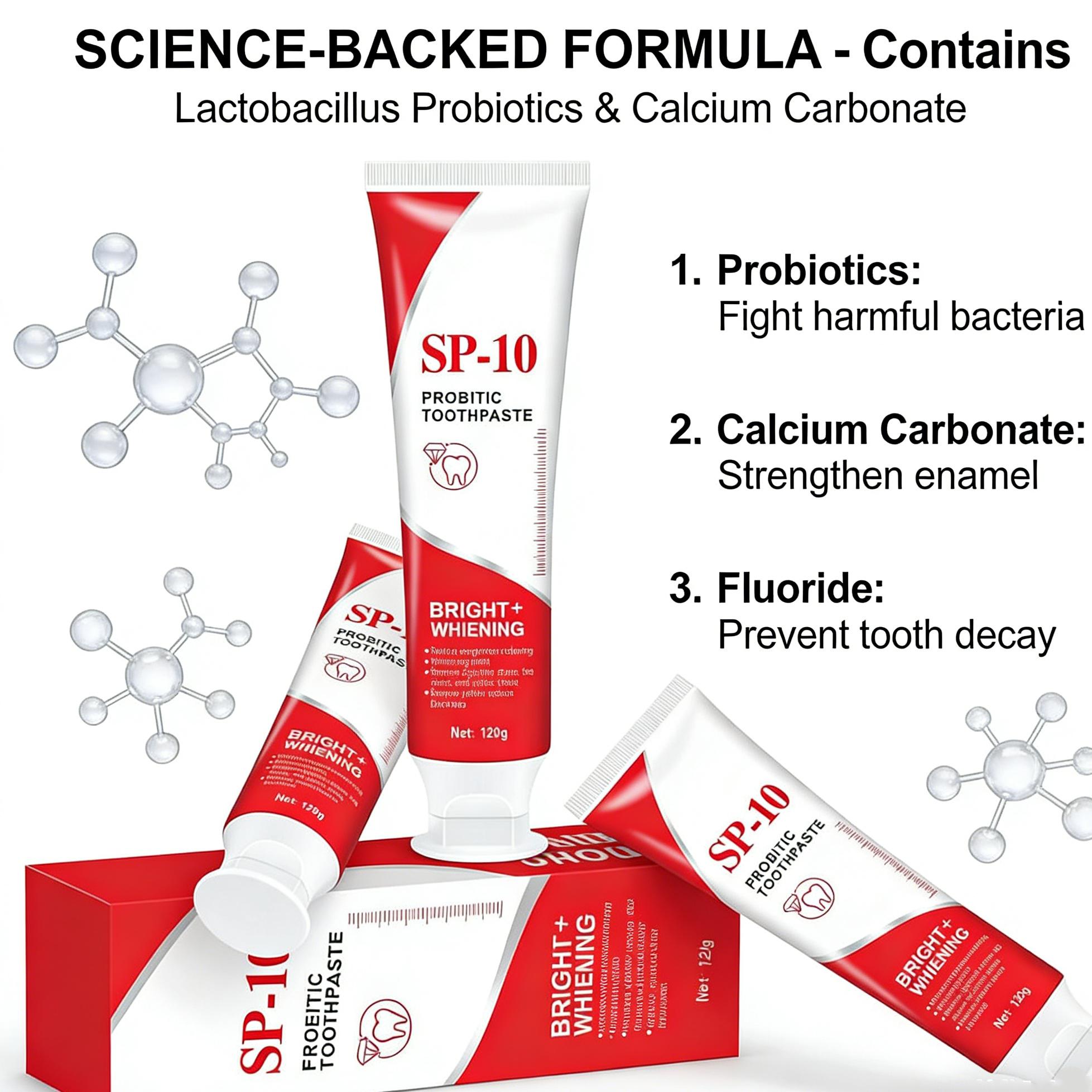 3 Pcs SP10 Probiotic Toothpaste - Whitening Toothpaste, Fresh Breath Formula，Stain Removal，Deep Cleaning Care