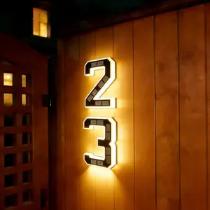 9" Solar LED House Numbers| Waterproof Illuminated Address Sign| Modern Farmhouse Personalized Outdoor Light (ABS Material)