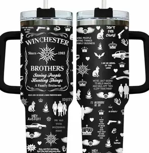 Winchester Tumbler - Super natural Inspired - 40oz Black/White Tumbler, Movie Fan Gift Cup