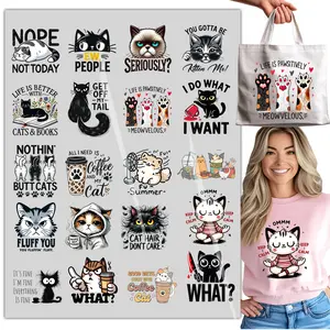 20sheet Cute Funny cat Iron on Transfers Iron on Decals DTF transfers Ready to Press for T Shirts for Clothes Bag Pillow Covers DIY Iron on Heat Sticker DTF transfers Ready to Press