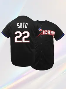 Dominican Republic #22 Baseball Jersey, Men's Button Down Dominican National Team Baseball Shirt, Retro Dominican Baseball Uniform, Breathable Sports Jersey for Fans, Casual Streetwear, Sports Top