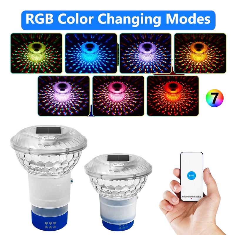 Solar Powered Pool Chlorine Floater with Colorful Lights for Nighttime Ambiance