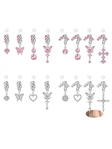 Silver Fake Belly Ring Clip On Belly Button Rings Stainless Steel Faux Belly Piercing Jewelry Fake Belly Button Piercing For Women White Pink Cubic Zirconia Butterfly Heart Cross Fake Belly Piercing Fake Belly Ring Non Piercing Belly Button Piercing