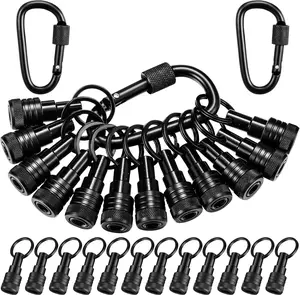 12 Pcs Bit Holder Keychain, 1/4 Inch Hex Shank Bit Holders Aluminum Alloy Quick Release Screwdriver Extension Tool for Driver Drills Nut Gifts for Men (Black)