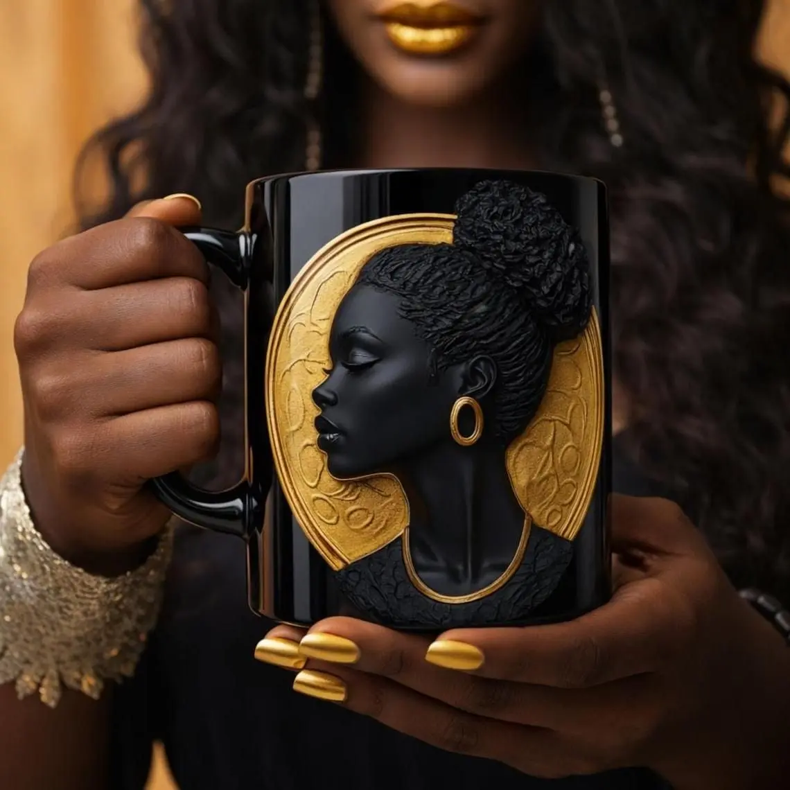 Black Woman Cameo Silhouette Mug, African American Woman Gift Black Women Birthday Gift for Best Friend Sister Aunt Art Mug Funny Ceramic Coffee Cup, Sarcastic Humor Drinkware
