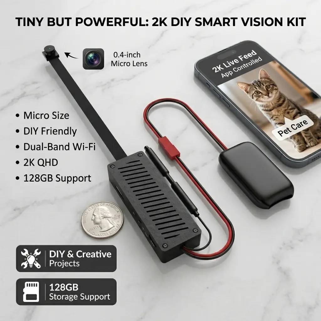 2K Quad HD Wireless DIY Sensor Module, Smart Dual-Band Wi-Fi Micro Vision Kit with 128GB Storage Support for Pet Care & Creative Projects campingessentials