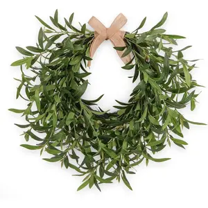 Artificial Olive Wreath for Front Door - 22 Inch Faux Greenery Wreath with Burlap Bow & Olives - Modern Farmhouse Wall Decor, Year Round Spring Summer Wreath for Indoor Outdoor Wedding Entryway