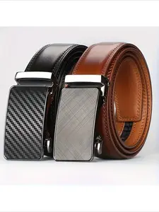 Mens Automatic Buckle Belt Premium Faux Leather Alloy Fashion Design Gold Buckle Standard Size for Business Casual Wear Ideal Holiday Gift