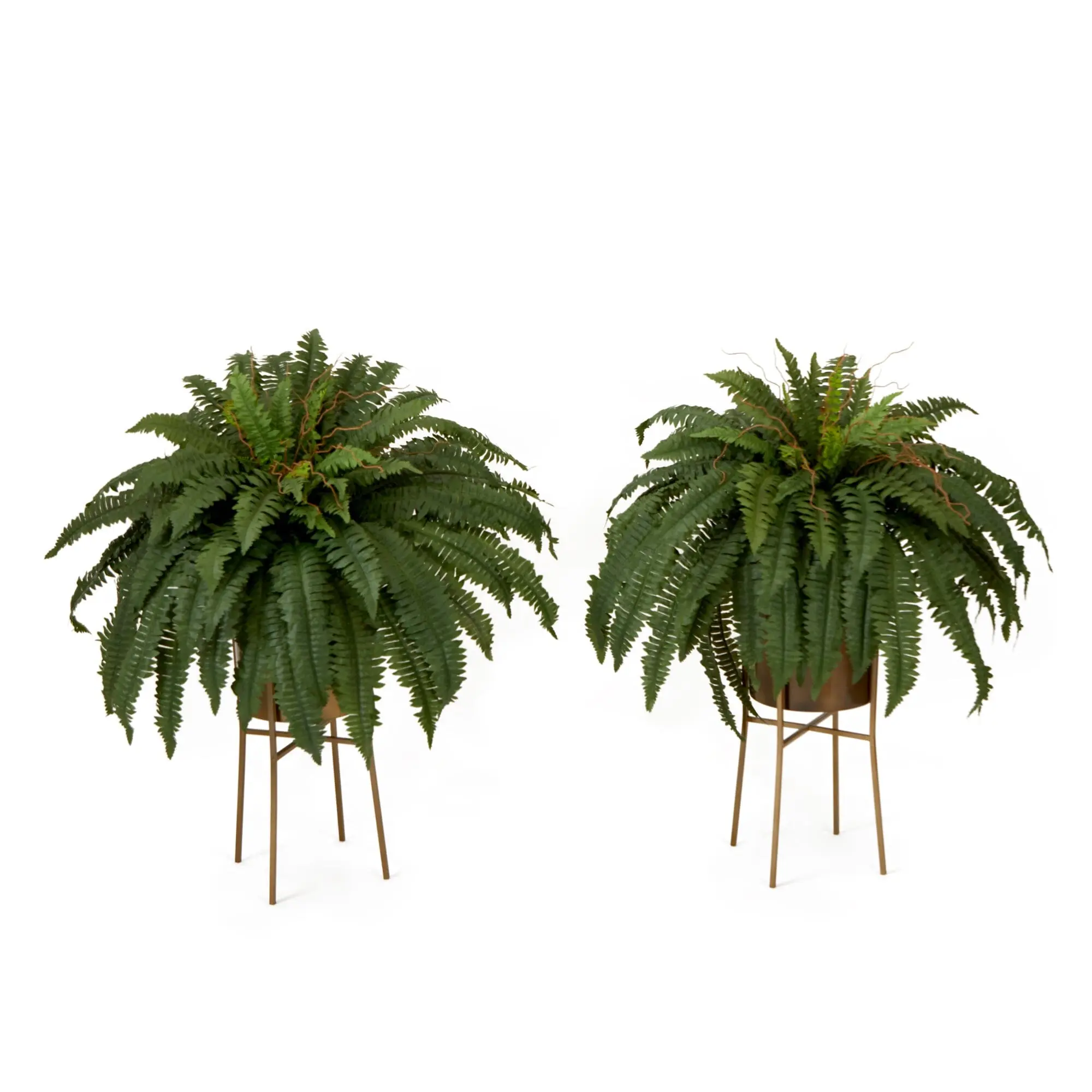 2-Pack 32” Adjustable Chic Decorative Artificial Boston Fern Plants with Bendable Stems, Metal Planters (2), Stand, Moss Accent DIY Kit - Home & Garden Plant Decor, Garden Decorations, Botanical Aesthetic