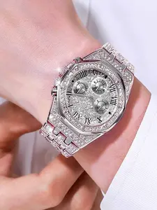 Fashionable Luxury Watches for Men, All Crystal Gold Casual Quartz Watches for Men, Stainless Steel Watches for Men, Quartz Wristwatch