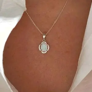 Sterling Silver White Opal Halo Pendant Necklace for Women, Anniversary Gift, Gift for her, 925 White Opal Pendant and Chain