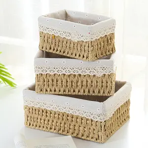 Handwoven Storage Basket with Lid, Desktop Snack Organizer, Living Room Toy Rack, Key and Makeup Holder, Home Organization