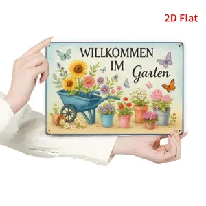 Iron 7.87x7.87 Inch Sign | Germany Welcome To Garden, Rustic German Garden Decor, Outdoor Welcome Sign For Terrace, Shed Or Entrance, Gift For Gardening Friends, Room Decor