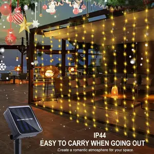 Solar Lights Outdoor LED Lights Strings with 8 Models of Remote Control, Waterproof Solar Curtain LED Light, Decorative Solar Powered String Lamp, Cozy Lighting, Outdoor Light For Garden Patio Yard Party Wedding Fall Decor for Barracks Room Transformation