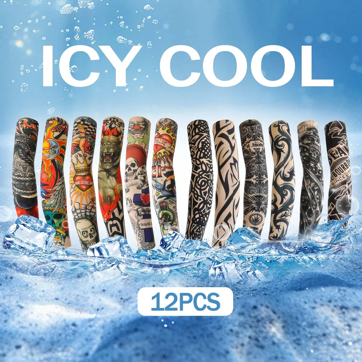 6/12pcs Neutral Combination Flower Arm Tattoo Sleeves Seamless Outdoor Cycling Tattoo Sunshade Sleeves Cycling Tattoo Sleeves Fash