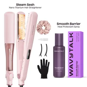 Wavytalk Steam Sesh Hair Straightener and Smooth Barrier Heat Protectant Spray Set