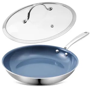 CookerswayStainless Steel Non-Stick Frying Pan: 10 Inch Healthy Non-Toxic Ceramic Coating Cookware with Lid
