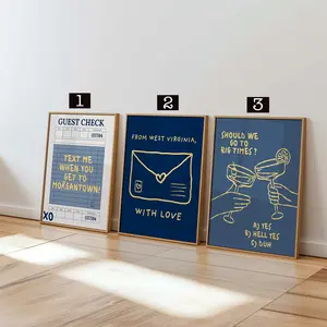 Trendy WVU Wall Art Set of 3 - Girly College Dorm Room Decor, West Virginia University Poster Set, College Wall Art, Preppy Back to School Gift