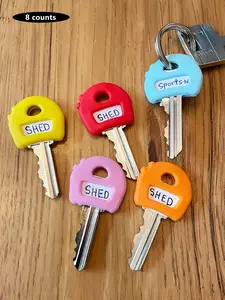 Minimalist Solid Color Key Covers, 8 Count Plain Color Portable Silicone Elastic Key Cover, Key Identifier Tag Cover for Easy Identifying Door