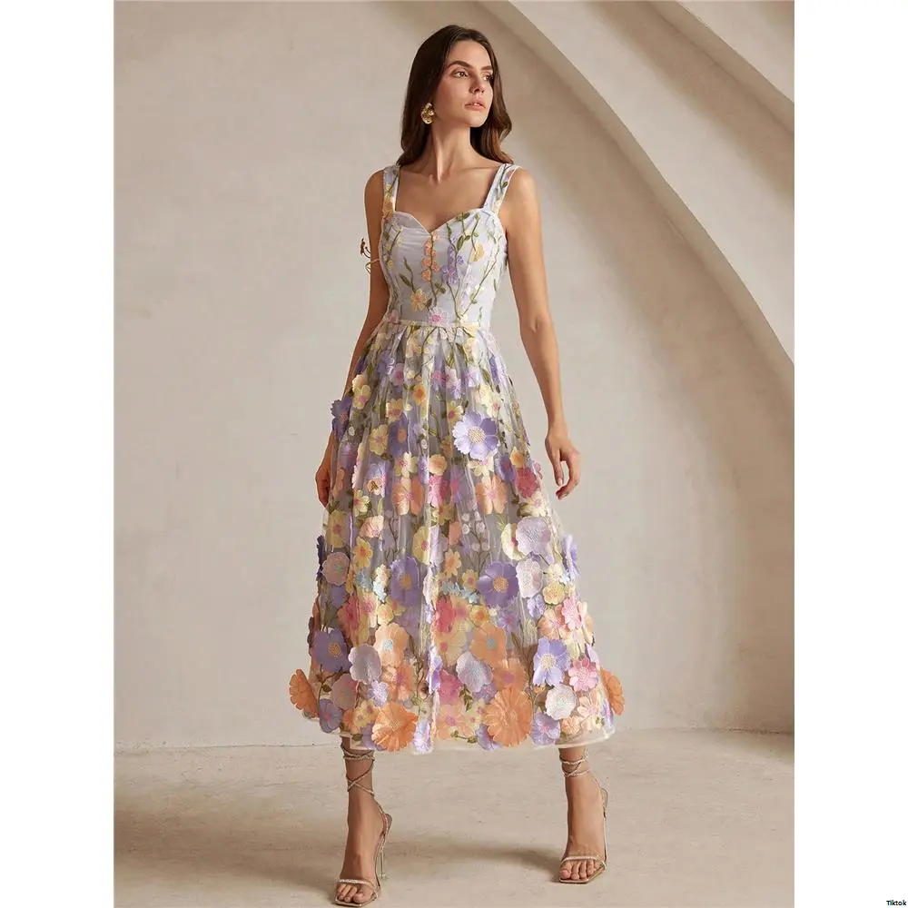 shein embroidered dress Anewsta Women Sleeveless Embroidered Floral Dress,Elegant & Chic Vacation,Festival, Easter,Wedding Guest Dress, Spring/Summer