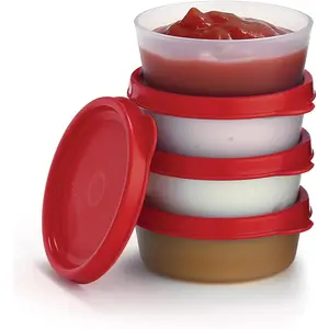 Condiment Cups Containers with Lids- 4 pk. 2.3 oz.Salad Dressing Container to go Small Food Storage Containers with Lids- Sauce Cups Leak proof Reusable Plastic BPA free for Lunch Box Picnic Travel