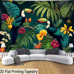 Parrot Jungle Plants Backdrop Tropical Forest Backdrop Exotic Nature Background Cloth Jungle Tapestry Wall Hanging Photography Background Polyester Fiber Living Room Bedroom Party Event Decor Studio Prop Wall Scene