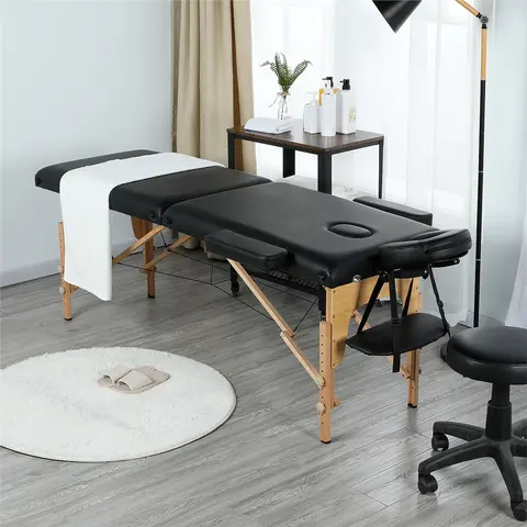 Yaheetech 32.3in Width Sturdy Classic PU Leather Tool-Free Adjustable Massage Bed - Foldable Portable Grooming Table with Foam, Wood Frame, Headrest, Armrest, Hand Pallet, Spa Salon Equipment, Commercial Salon Furniture, Beauty Salon Equipment