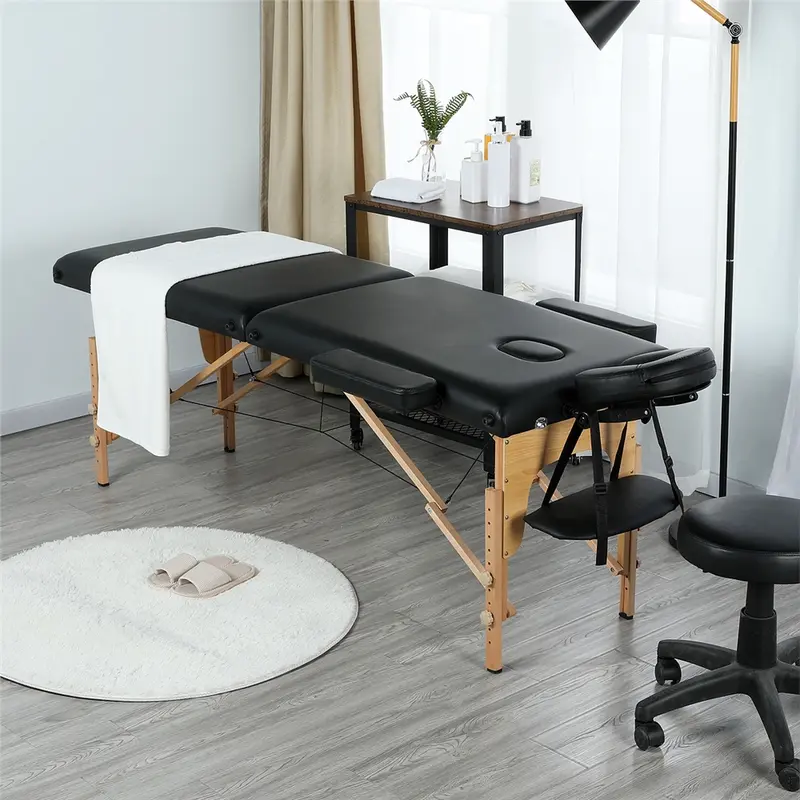 Yaheetech 32.3in Width Sturdy Classic PU Leather Tool-Free Adjustable Massage Bed - Foldable Portable Grooming Table with Foam, Wood Frame, Headrest, Armrest, Hand Pallet, Spa Salon Equipment, Commercial Salon Furniture, Beauty Salon Equipment