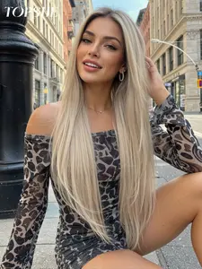 Topshe 13*6 Lace Synthetic Headband Wig with Highlighted Midpart, Long Straight Hair with Natural Hairline, Breathable and Comfortable for All Occasions, Lace Front Wigs