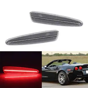 Clear Lens Red LED Rear Bumper Side Marker Light For Chevy Corvette C6 2005 2006 2007 2008 2009 2010 2011 2012 2013 Replace OEM 10440721, 10440722, GM2551196, 10316651